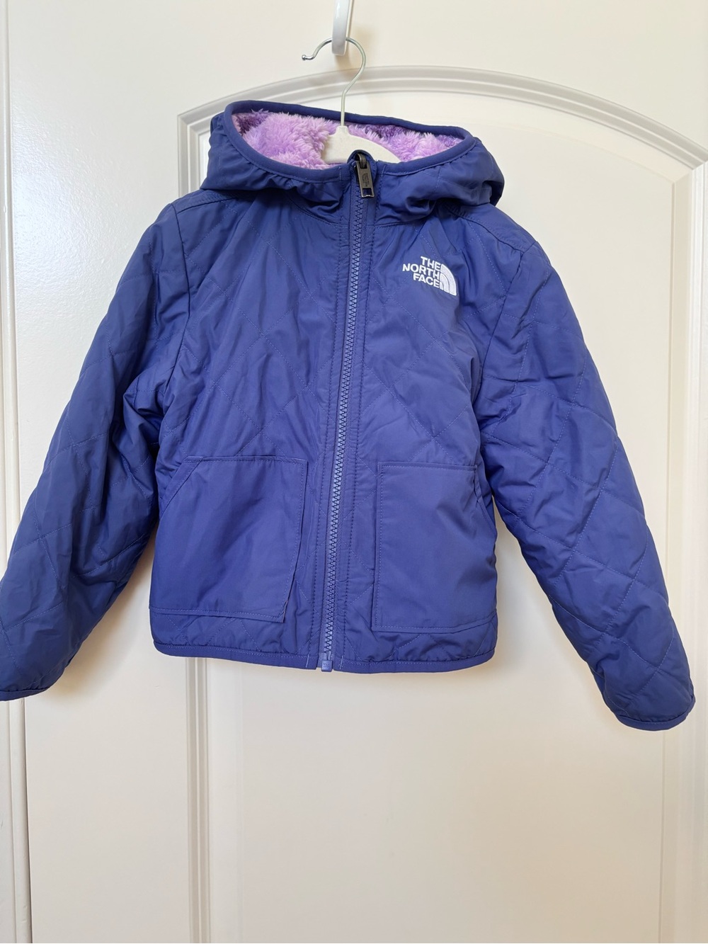 The North Face girls Purple Hooded reversible jacket  - Size 4